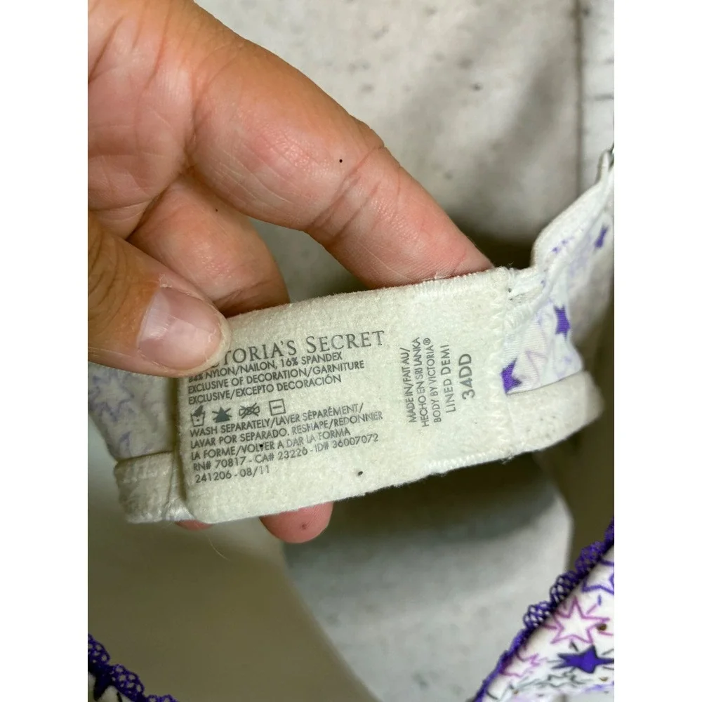 Victoria's Secret Body by Victoria Lined Demi Bra Purple Star Print 34DD 7145